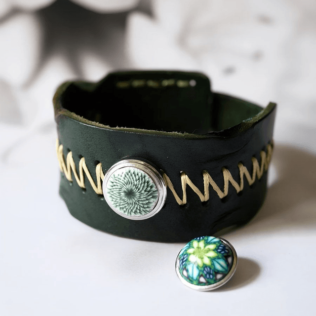 Bracelet large homme cuir vert dahlia vert