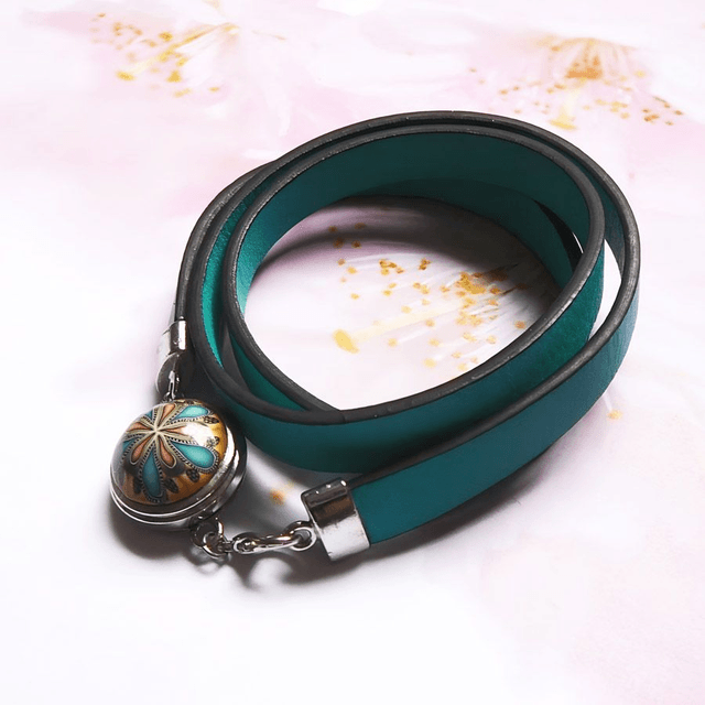 Bracelet homme femme simili cuir turquoise mandala