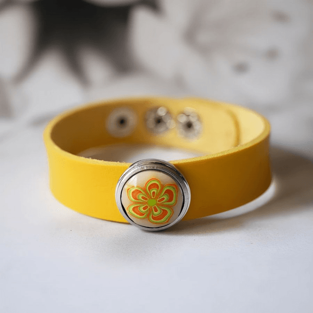 Bracelet femme homme cuir jaune fleur jaune