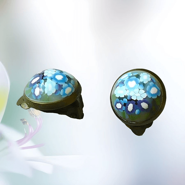 Boucles d'oreilles clips puces fleurs bleues