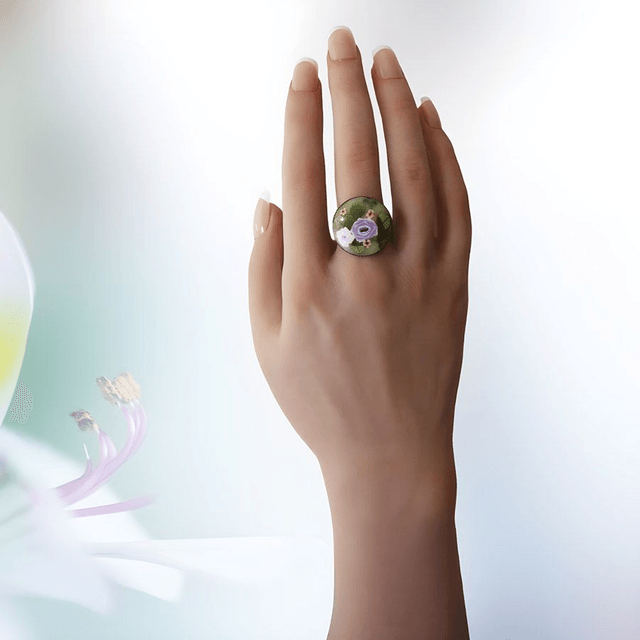 Bague ronde rétro bohème rose mauve