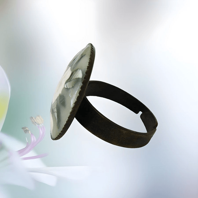 Bague ronde rétro bohème rose blanche