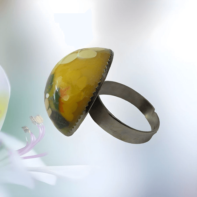 Bague ronde bohème fleurs jaunes