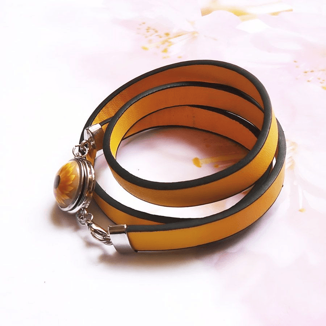 Bracelet homme femme simili cuir jaune tournesol jaune