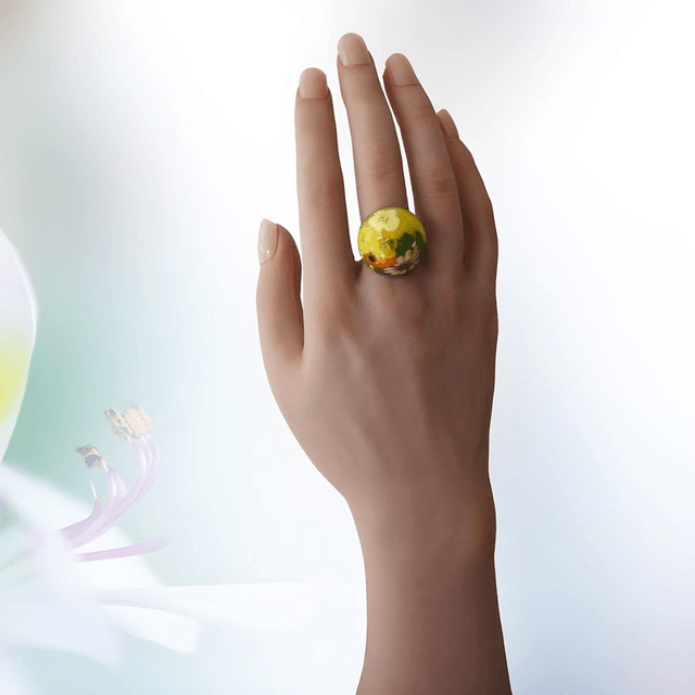 Bague ronde bohème fleurs jaunes