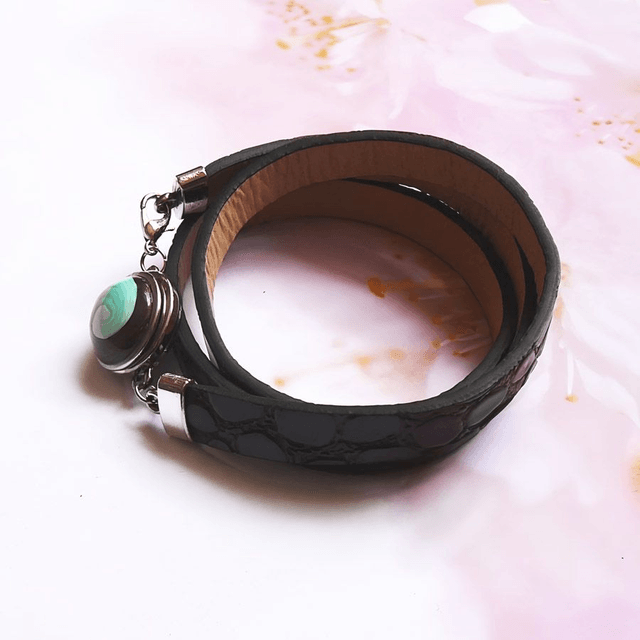 Bracelet homme femme simili cuir croco marron spirale