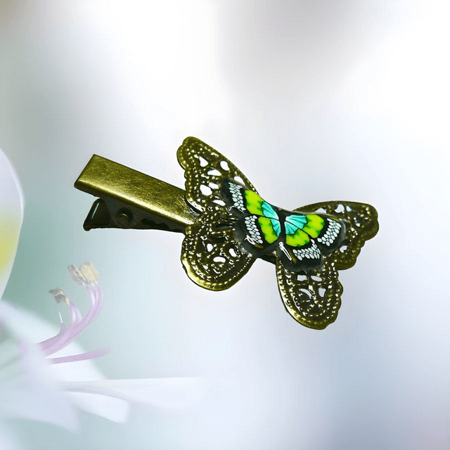 Pince croco épingle papillon vert jaune