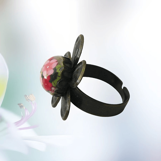 Bague fleur rétro bohème fleurs roses