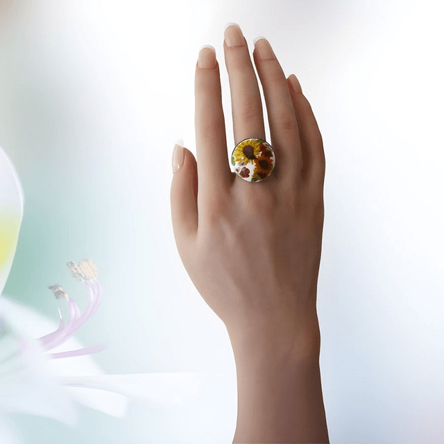 Bague ronde florale tournesol jaune