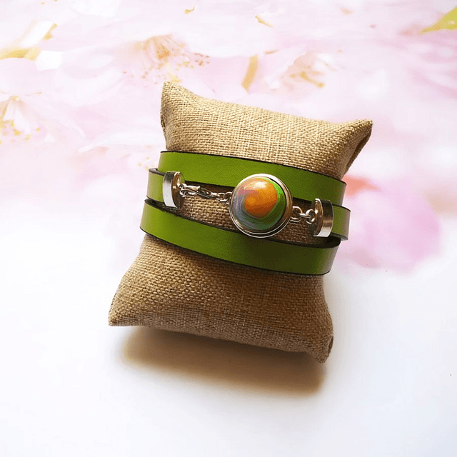 Bracelet homme femme simili cuir vert spirale verte