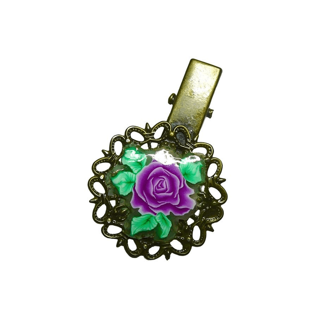 Pince rétro estampe ronde rose violet