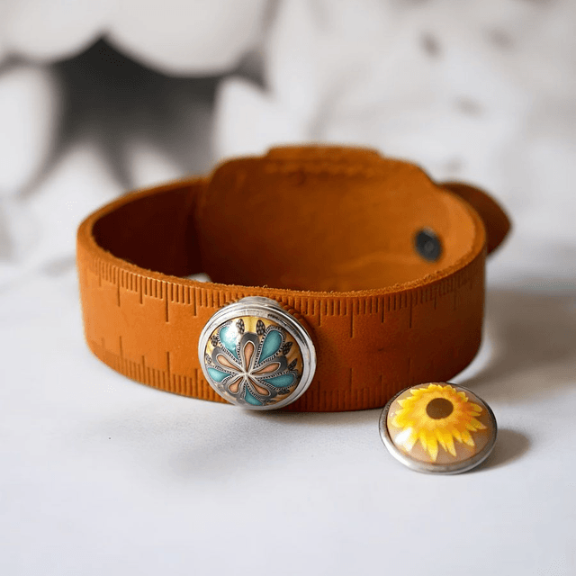Bracelet homme cuir ocre mandala bleu jaune
