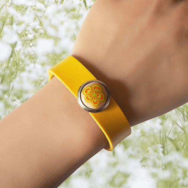Bracelet femme homme cuir jaune fleur jaune