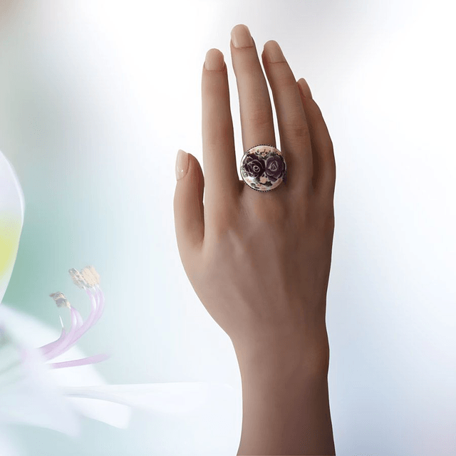 Bague ronde florale roses mauves