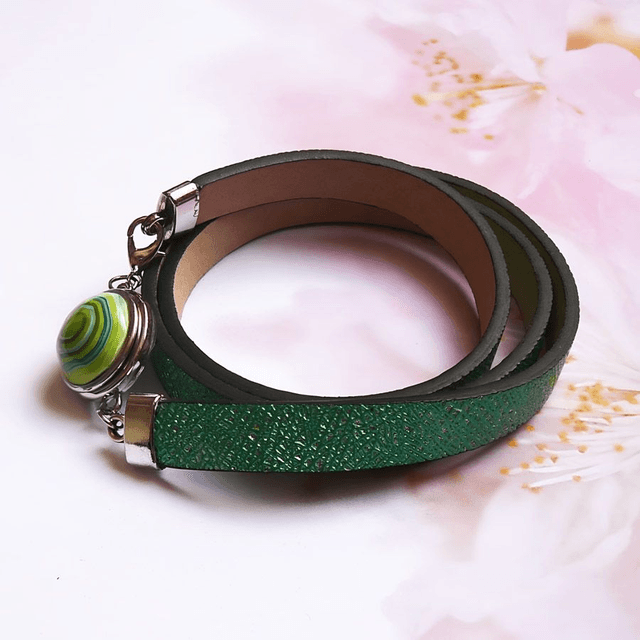 Bracelet homme femme simili cuir vert scintillant