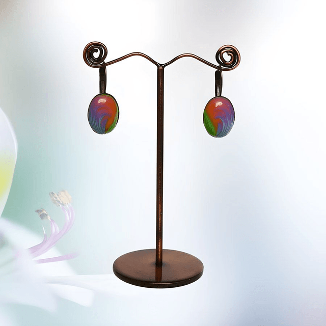 Boucles d'oreilles dormeuses spirale orange vert
