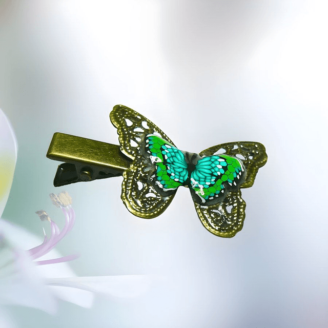 Pince croco épingle papillon vert