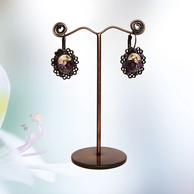 Boucles d'oreilles dormeuses rétro roses violet