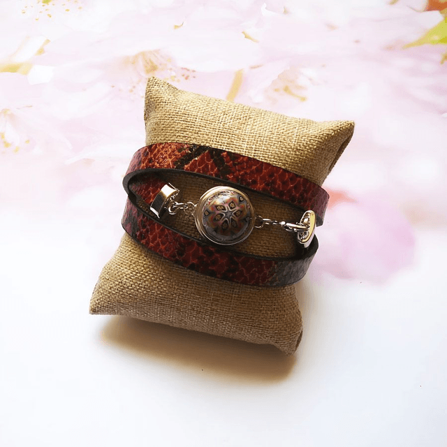 Bracelet homme femme simili cuir lézard marron mandala