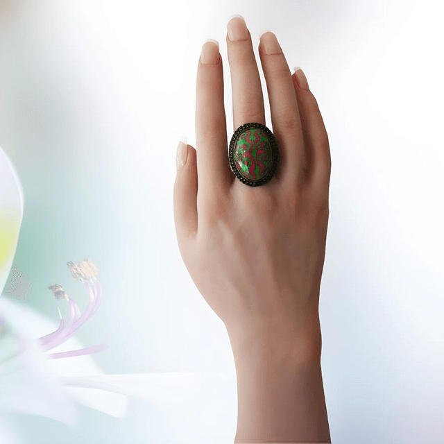 Bague rétro ovale vert rose