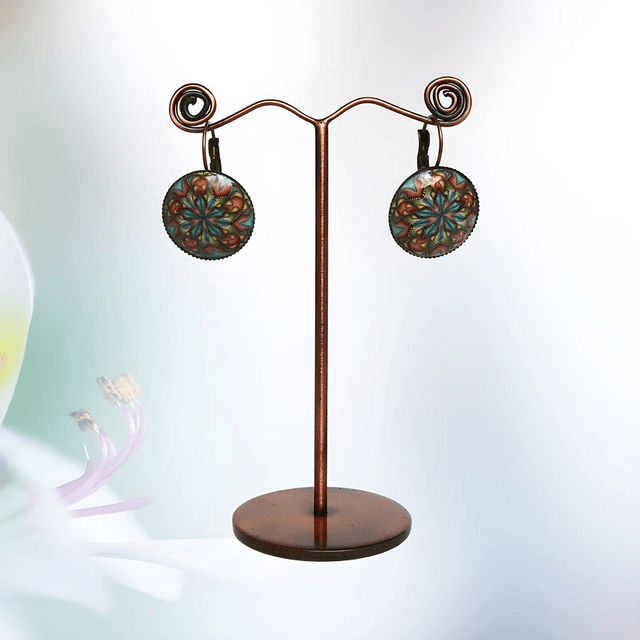 Boucles d'oreilles dormeuses mandala bleu jaune