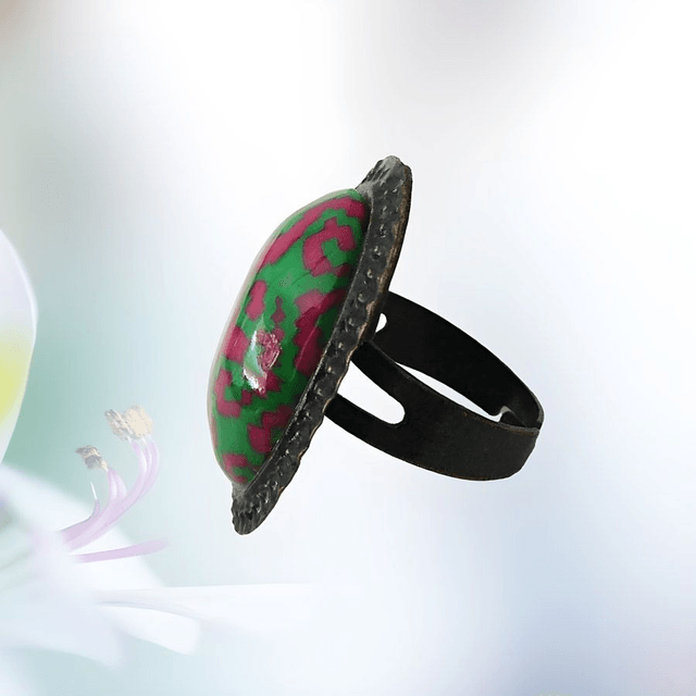 Bague rétro ovale vert rose