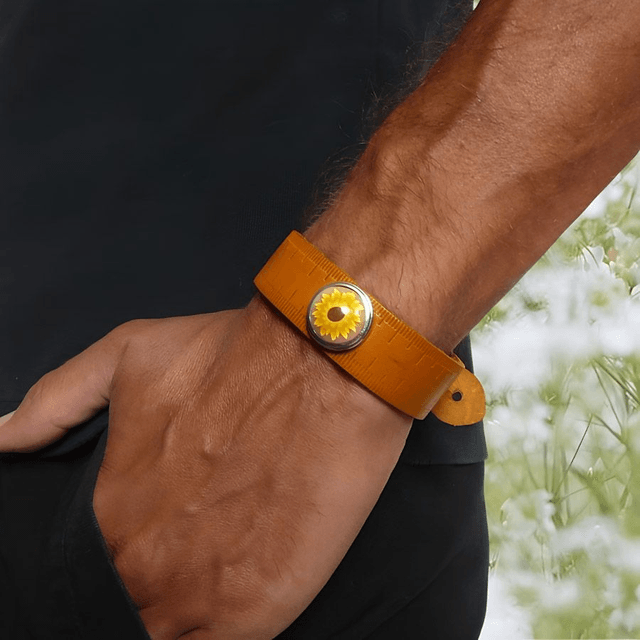 Bracelet homme cuir ocre mandala bleu jaune