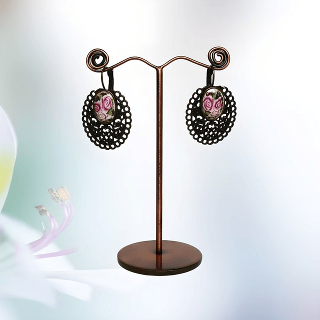 Boucles d'oreilles dormeuses ovales trois roses