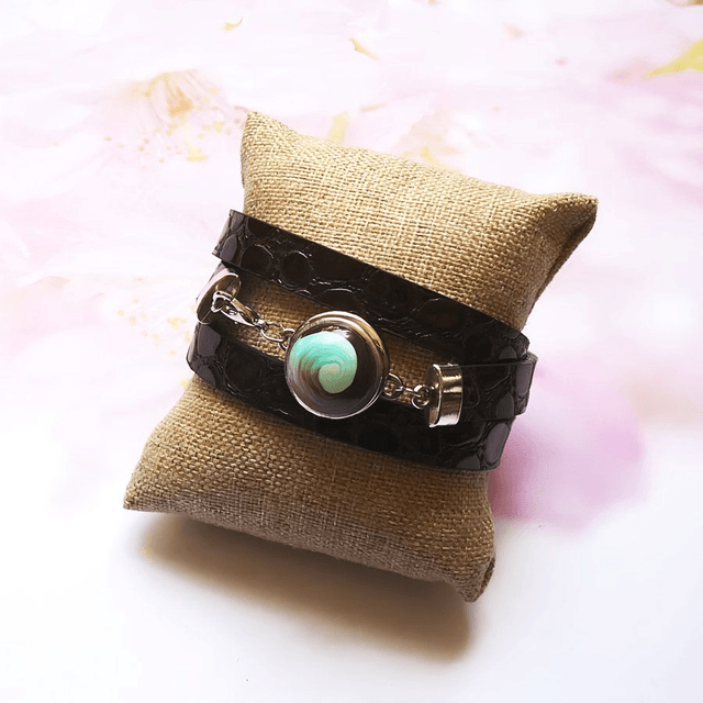 Bracelet homme femme simili cuir croco marron spirale