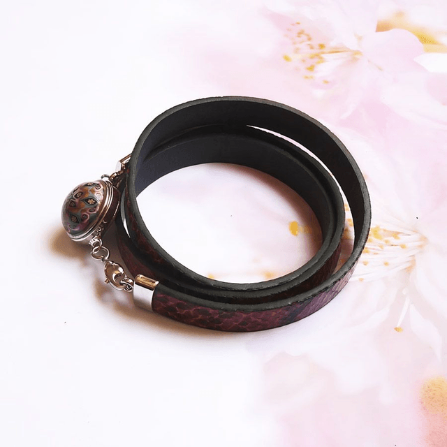 Bracelet homme femme simili cuir lézard marron mandala