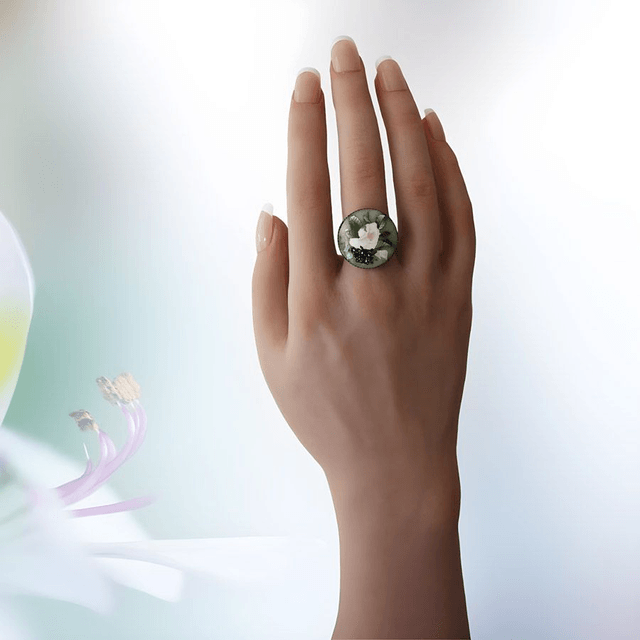 Bague ronde rétro bohème rose blanche
