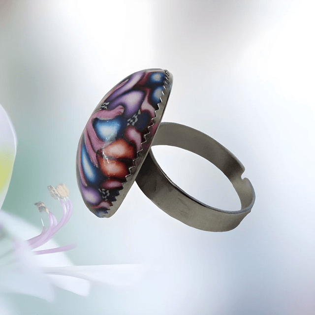 Bague ronde bohème mandala violet bleu