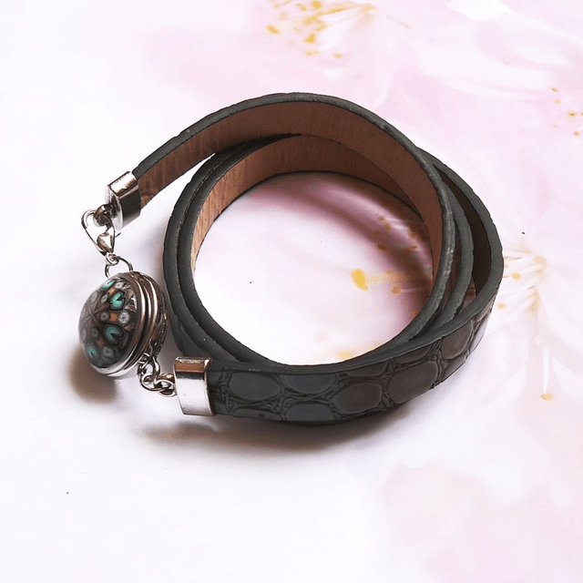 Bracelet homme femme simili cuir croco gris mandala bleu jaune