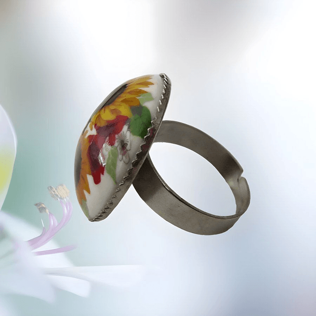 Bague ronde florale tournesol jaune