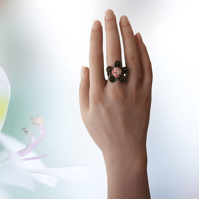 Bague fleur rétro bohème fleurs roses
