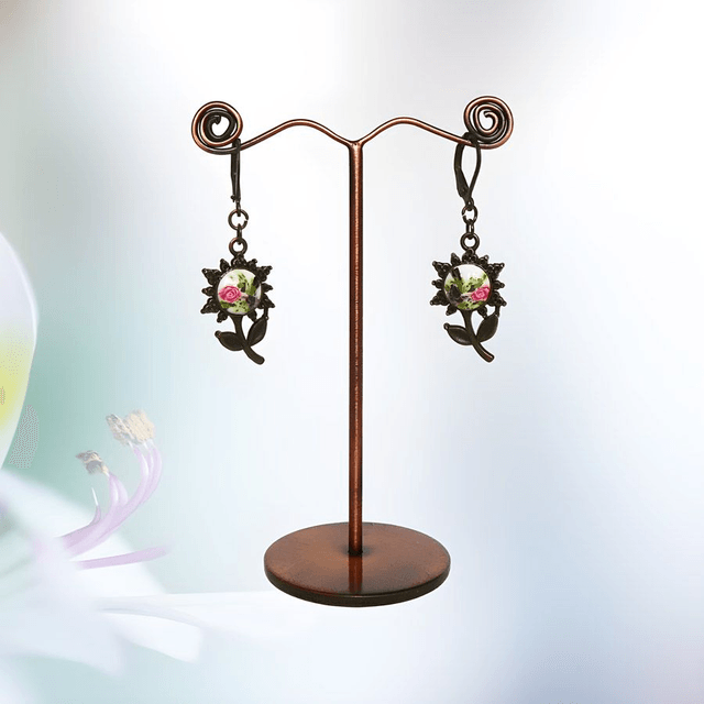 Boucles d'oreilles pendantes fleurs deux roses