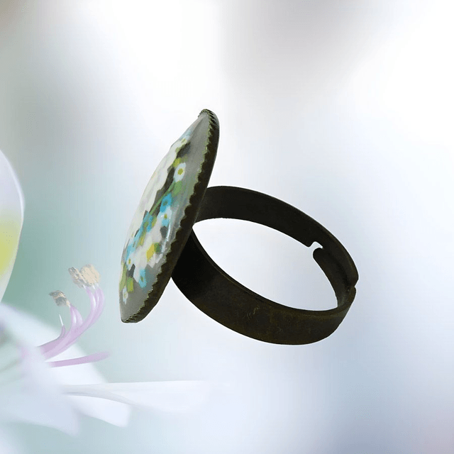 Bague ronde rétro bohème fleur blanche