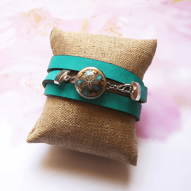 Bracelet homme femme simili cuir turquoise mandala