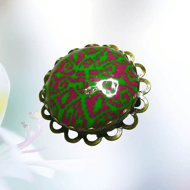 Broche ronde rétro rose vert