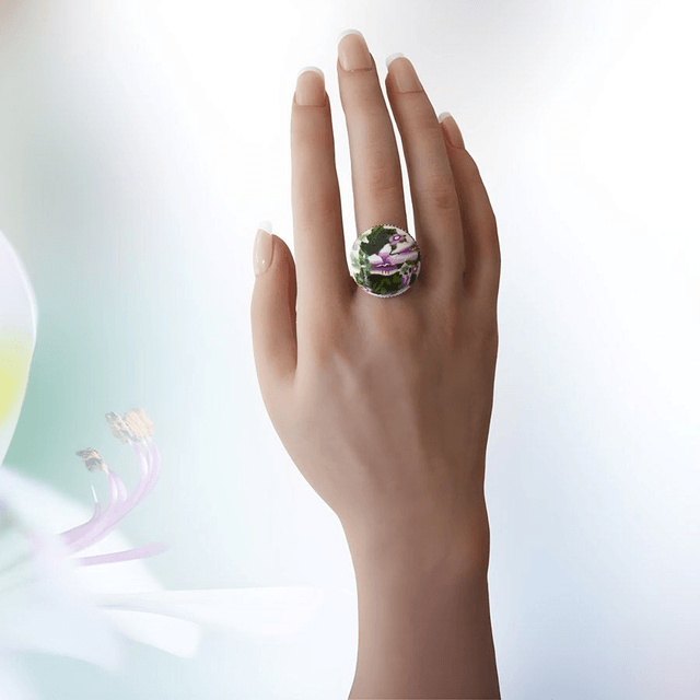 Bague ronde florale pensée mauve