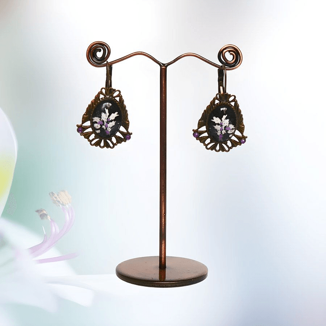 Boucles d'oreilles dormeuses ovales fleurs liberty