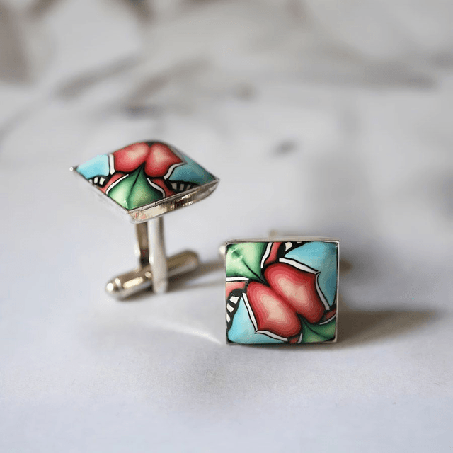 Boutons de manchette carrés rose bleu