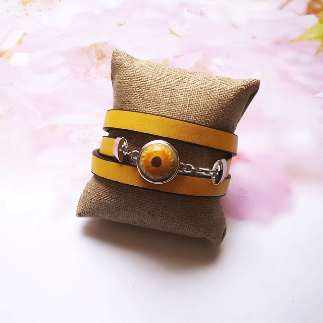 Bracelet homme femme simili cuir jaune tournesol jaune