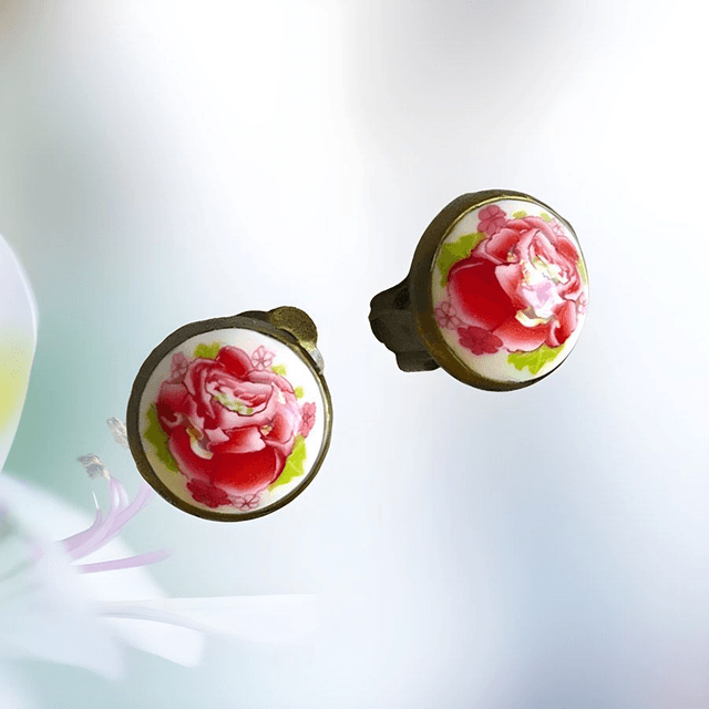 Boucles d'oreilles clips puces roses rouge