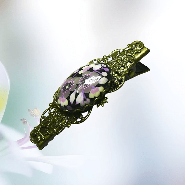 Pince croco estampe rétro fleurs violet