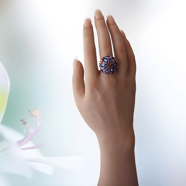 Bague ronde bohème mandala violet bleu