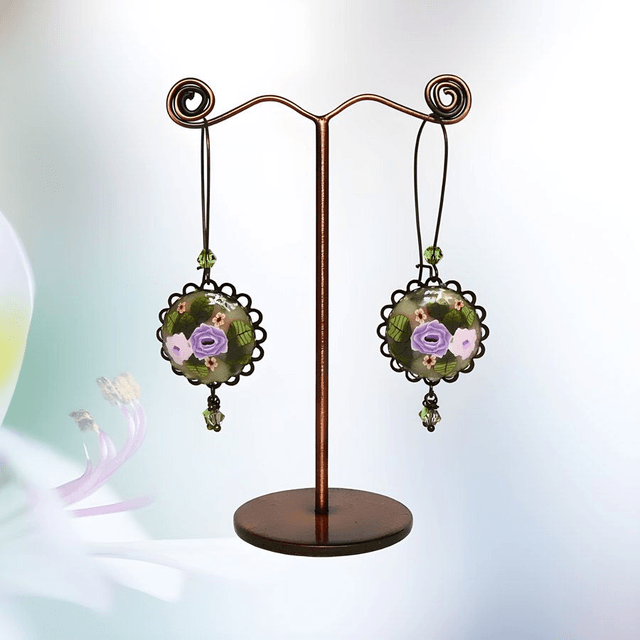 Boucles d'oreilles pendantes rose mauve