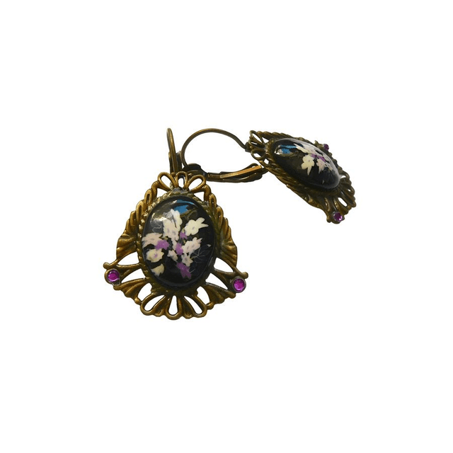 Boucles d&#039;oreilles dormeuses ovales fleurs liberty