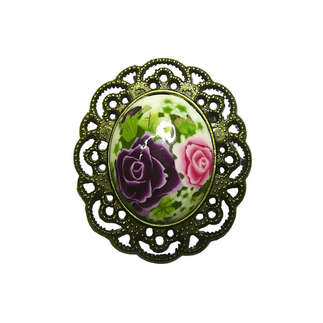 Broche rétro ovale deux roses