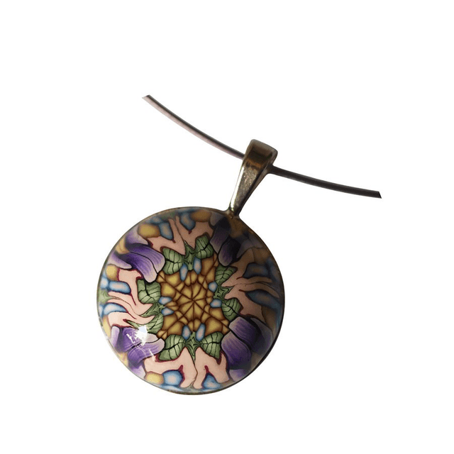 Collier ras de cou bohème rond mandala mauve